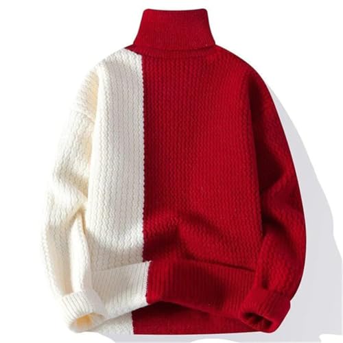 Men's Loose Turtleneck Knit Sweater Casual Warm Patchwork Pullover Streetwear Jumper3