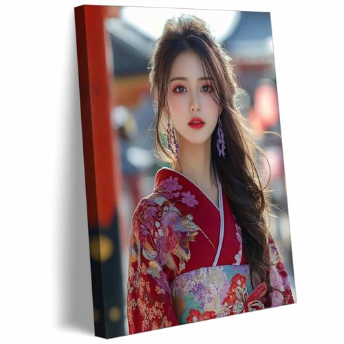 美しい女性ポスター和風スタイル日本伝統衣装の美しさが引き立つインテリアアート和室やエントランスに最適なインテリア装飾-Framed-(60×90CM)