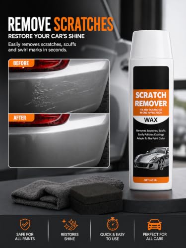 Image of Car Scratch Remover Wax Kit with Microfiber Towel & Foam Applicator Pad | Car Paint Scratch Repair Polish Compound | Removes Light Scratches, Swirl Marks & Scuffs | Restores Gloss (pack)