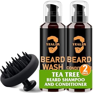 Beard Wash, Beard Conditioner w/Tea Tree Oils, Reduces Beard Dandruff & Relieves Itching, Strengthens, Softens and Nourishes Dry & Coarse Beards – Beard Shampoo w/Beard Brush 2 x 4 Fl Oz