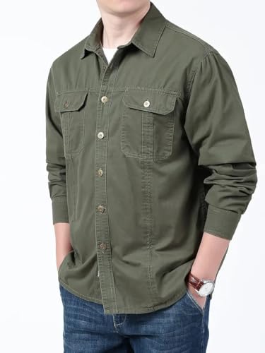 Image of FABRIPPLE Men's Cargo Jacket Shirt | 100% Cotton | 6 Pocket Utility Overshirt | Casual & Outdoor Wear | Breathable & Lightweight Fabric