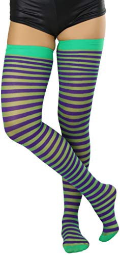 Image of ToBeInStyle Women's Opaque Hosiery Thin Striped Thigh High Long Stocking