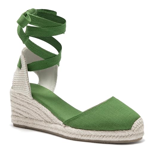 Image of Womens Espadrille Wedge Sandals Closed Toe Platform Lace Up Ankle Strap Slingback Summer Dress Shoes