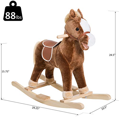 Qaba Kids Plush Toy Rocking Horse Ride On With Realistic Sounds - Brown #TOP2