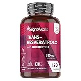 Resveratrolo con Quercetina, 120 Capsule Vegane, 1 Capsula al Giorno (per 4 Mesi), 550mg Trans Resveratrolo 98% e Quercetina Complex, Poligono del Giappone (Knotweed), Senza Magnesio Stearato
