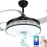 NUTCRUST Bluetooth Ceiling Fan with Light and Speaker, Retractable Ceiling Fan Chandelier with...