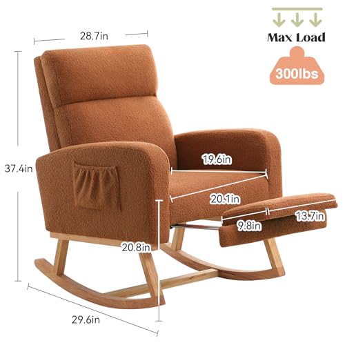Image of HCHAIRH Rocking Chair Nursery with Foot Rest, Nursing Rocking Chairs for Mom Nursery, Teddy Rocker Glider with High Backrest for Living Room, Bedroom, Brown
