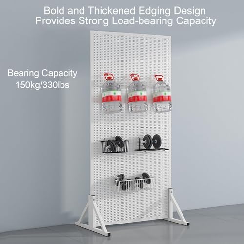 Heavy-Duty Metal Pegboard Organizer Kit - 50x100cm Wall Panels with 20 Hooks & Caster Wheels for Garage, Office, Kitchen Storage & Tool Organization