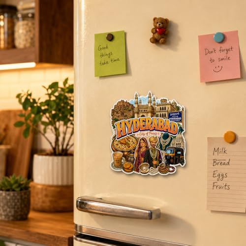 Image of Zesta Wooden Fridge Magnets Set | Refrigerator Decor Magnets for Kitchen | India Souvenir Fridge Magnet Collection | Wooden Magnet for Fridge Door Decoration (Hyderabad)