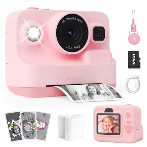 Manttely Kids Camera Instant Print, Christmas Birthday Gifts for Girls Boys Age 3-12, 2.4 Screen 1080P Digital Camera for kids,Portable Toy for 3 4 5 6 7 8 9 10 11 Year Old Girls Boys Toddlers Pink