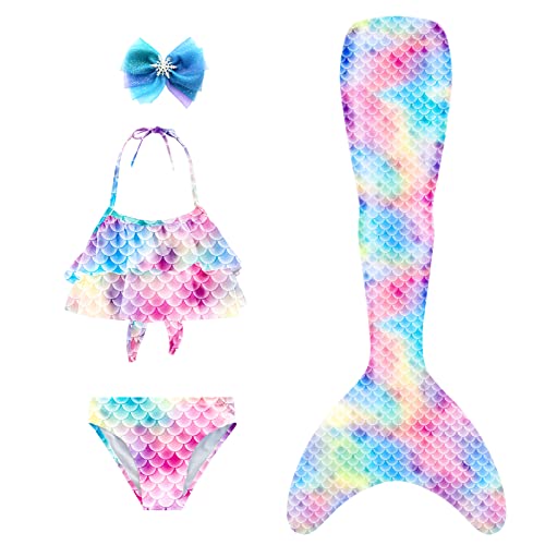Mskseciy Mermaid Tails Swimsuit for Girls Swimming 3Pcs Mermaid