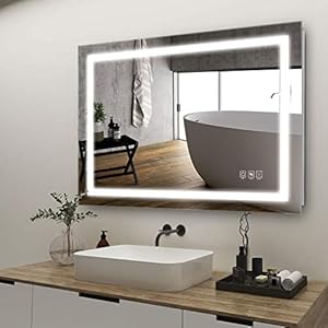 ANTEN 32×24 inch LED Lighted Bathroom Mirror, Wall Mounted Bathroom Vanity Mirror, Dimmable Touch Switch Control, 3000-6000K Adjustable Warm White/Natural/Daylight Lights, Horizontal & Vertical