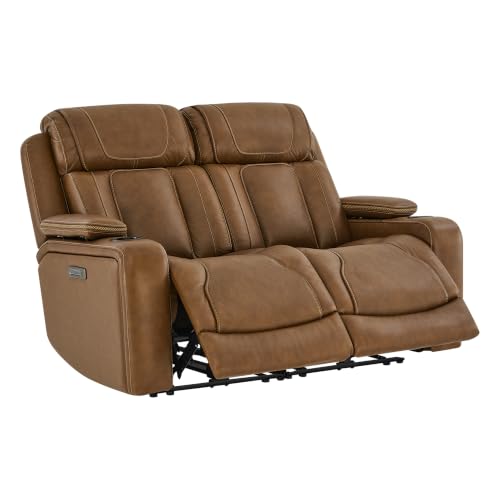 Image of Watson & Whitely Reclining Sofa Loveseat W Power Lumbar, Saddle Brown