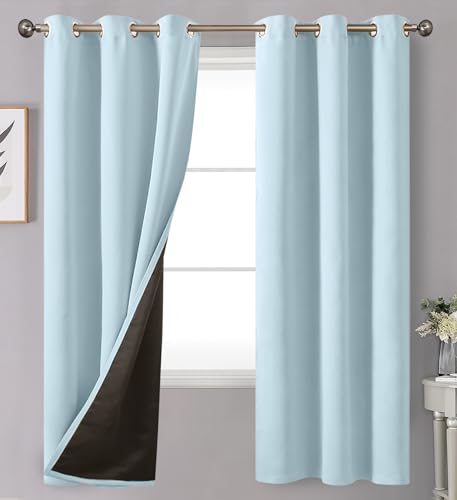 Image of YoungsTex 100% Blackout Curtains 72 Inch Length 2 Panels, Room Darkening Drapes with Liner Thermal Insulated for Bedroom Window, Baby Blue, 42 X 72 Inch