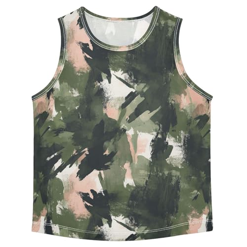 Boys Tank Top Shirts Watercolor Camouflage Green Camo Sleeveless T-Shirts Crew Neck for Kids Clothing Children