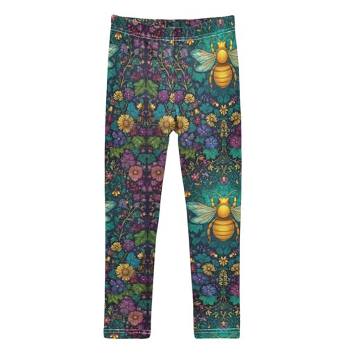 Boccsty Honey Bee Surrounded by Colorful Flowers Girls Leggings Kids Yoga Pants Dance Active Tights 4T
