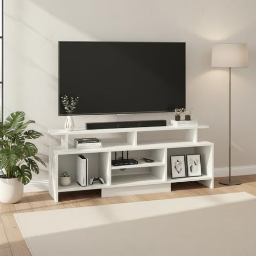 Image of FURNEASER Kashvi Floor Standing TV Unit for Living Room | Modern Engineered Wood TV Cabinet with Open Storage Shelves | Entertainment Center for Upto 55 Inch TV