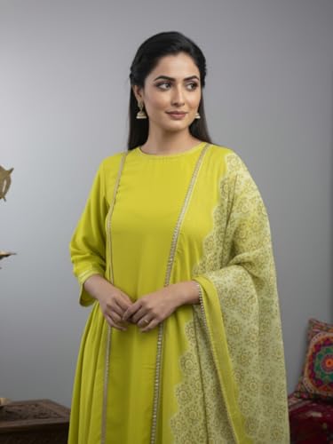 Image of Leriya Fashion Anarkali Kurta and Pant with Dupatta Set for Women | 3-Piece Printed Anarkali Kurti Set | Ethnic Festive & Office Suit for Women | Traditional Kurta Sets for Woman