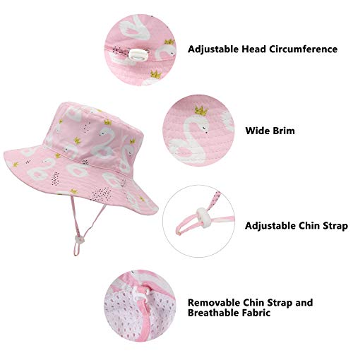 Baby Girl Sun Hat Baby Bucket Hat UPF 50+ Toddler Beach Hat with Wide Brim Summer Hats Kids Caps Swan 12-24 Months