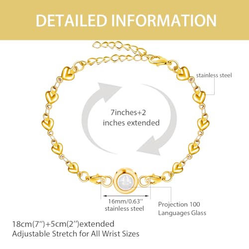 Image of 100 Different Languages I Love You Bracelets Love Heart Link Chain Bracelets Romantic Valentines Day Gifts for Women