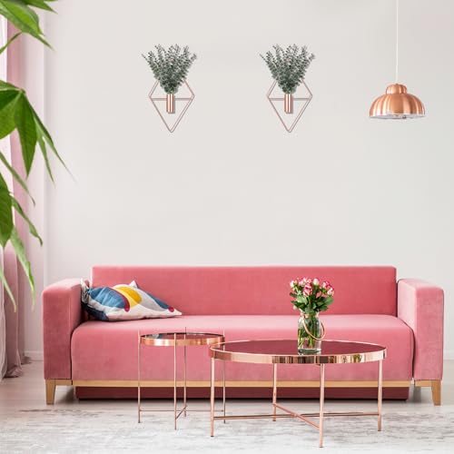 Image of Jexine Hanging Planters with Artificial Eucalyptus Metal Hanging Vase Indoor Plants Holder Modern Geometric Boho Bathroom Wall Decor for Living Room Home Office(Rose Gold,4 Pcs)