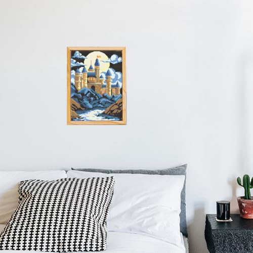Image of FREEBLOSS DIY Cross Stitch Wall Painting Castle Pattern Cross Stitch Kit Home Wall Decor 11CT Cross Stitch Starter Kit with Instruction Stamped Cross Stitch Counted Kit for Beginners, 28 * 38cm