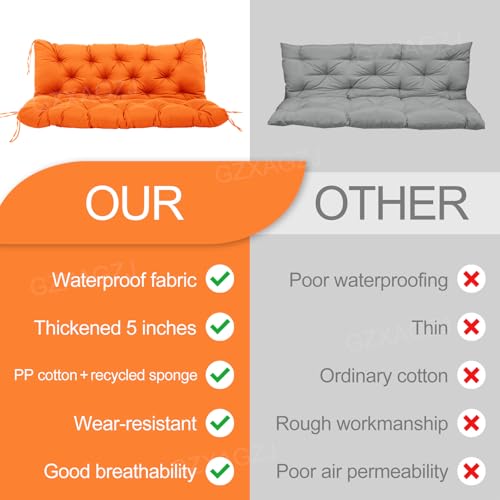 Image of Premium Outdoor Swing Cushions 70x40 inch Waterproof Porch Swing Cushions 2-3 Seater Replacement with Backrest and Ties Swing Cushion for Outdoor Furniture Patio Porch Backyard Garden (Orange)