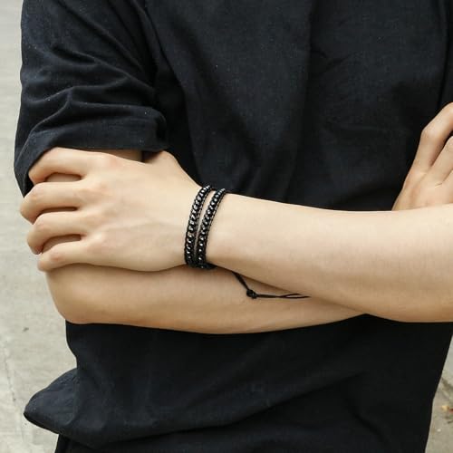 Image of KELITCH Natural Agate Onyx 2 Wrap Bracelets Handmade Leather Strand Bracelets Fashion Jewelry