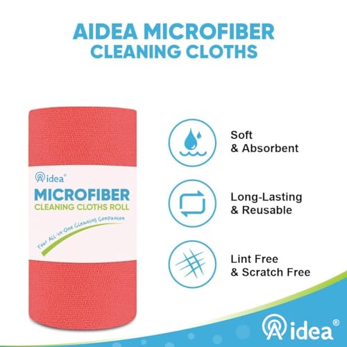Image of AIDEA Microfiber Cleaning Cloth-330 Sheets 6 Roll, Red Shop Rags 11x9 inch