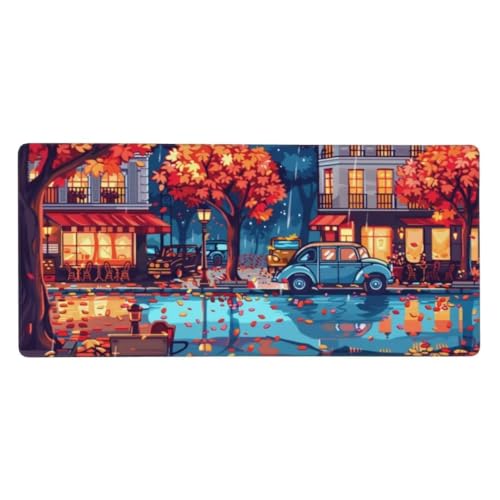 XXL Gaming Mauspad Stadt 27.6x11.8in, verlängertes Mousepad, mit Motiv Schreibtischunterlage Auto, Erweiterter Schreibtisch Schutz, Verbessert Präzision und Geschwindigkeit Gaming Mauspads N1-380