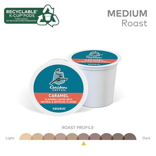 Image of Caribou Coffee Caramel Flavored Coffee, Single Serve Keurig K-Cup Pods, Medium Roast Coffee, 96-Count Box (Pack of 4)