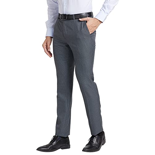 Image of Raymond Men's Polyviscose Blend Checks Pattern Slim Fit Flat Front Formal Trouser