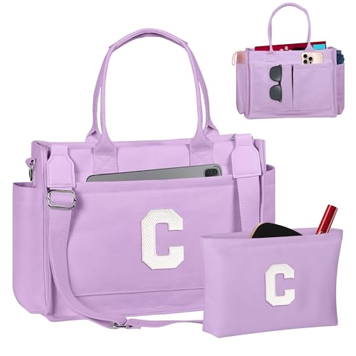 Image of Birthday Gifts for Women, Initial Tote Bag with Makeup Bag | Teen Girl Gifts Trendy Stuff, Back to Campus