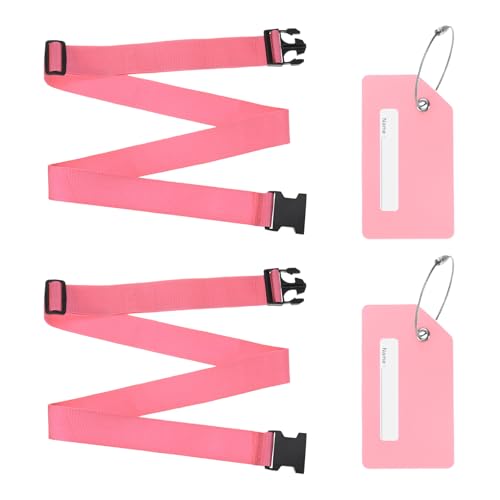 Image of M METERXITY 2-Sets Luggage Straps TSA Approved, Travel Straps for Luggage Suitcase Tags Set, Adjustable Suitcase Belt [Pink]