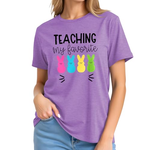 Image of Easter Shirts for Women-Cute Easter Bunny Tee Tops Oh for Peeps Sake Shirt Rabbit Printing Short Sleeves