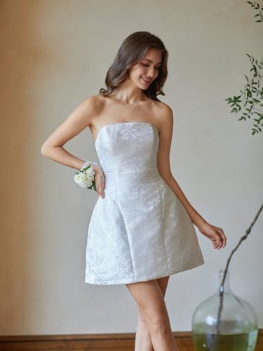 Strapless Homecoming Dresses for Teens Jacquard Satin Short Prom Dress Cocktail Mini Dress with Pockets4