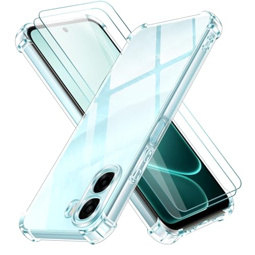 iVoler 3 in 1 Cover per Oppo A6x / A6k 4G / 5G con 2 Pezzi Pellicola Vetro Temperato, Custodia Antiurto Anti-Graffio Trasparente, Sottile Morbida in Silicone TPU Protettiva Case