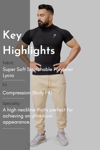 Image of Men Half Sleeves Slim Fit Compression High Neck Sports and Gym Tshirt