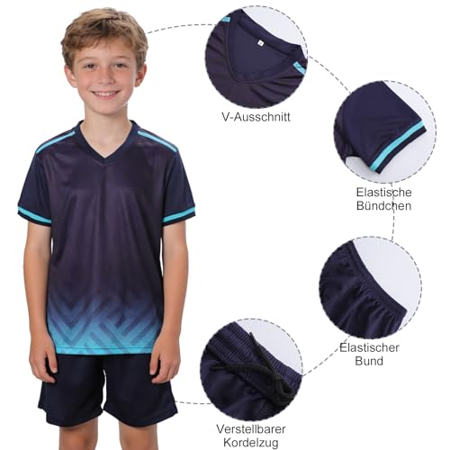 Fussball Trikot Kinder Set, Schnelltrocknende Sportbekleidung Jungen, Trainingsanzug Fußball Trikot Set T-Shirt und Shorts (Königsblau, 11-12 Jahre)
