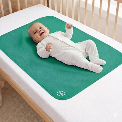Image of Btag Baby Waterproof, Super Soft Fast Drying Mattress Protector | Extra Absorbent, Anti-Itching Sheet for New Born,Toddler (Size 50x70 cm, Pack of 1, Mint)
