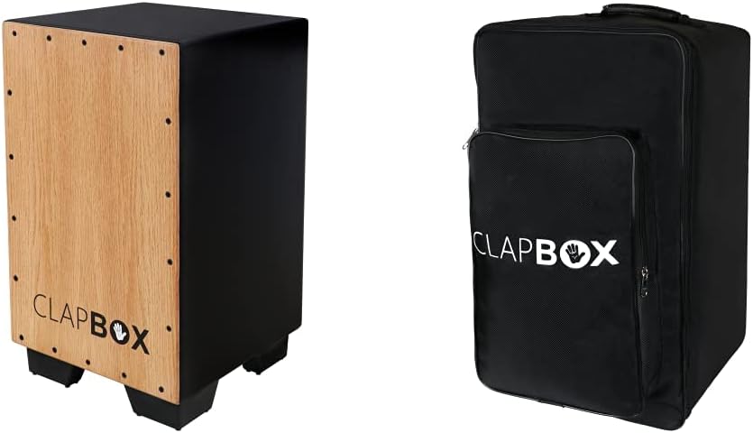 Clapbox Cajon CB11 -Black, Oak Wood (H:50 W:30 L:30) - 3 Internal Snares + Clapbox Cajon Bag with Carry Handle and Shoulder Straps Universal Size