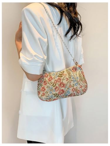 Image of Verdusa Women's Floral Print Shoulder Bags Casual Underarm Purses with Chain Strap