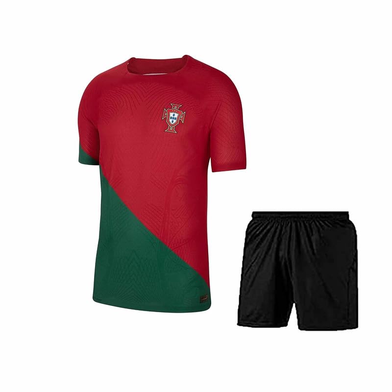 SAN Football Jersey Ronaldo Portugal Home with Black Shorts- for Men and Sports Jersey for Men and Boys SAN Football Team 21-22 Age 4-XXL