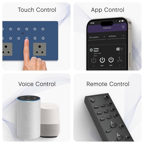 Image of IOTICS Smart Wifi Switch Board: 12 x Switch & 2 Smart Plug Module. Touch Control, Remote, App Control. Voice Control with Alexa & Assistant. Smart Touch Switch Board For Home Automation (Blue)