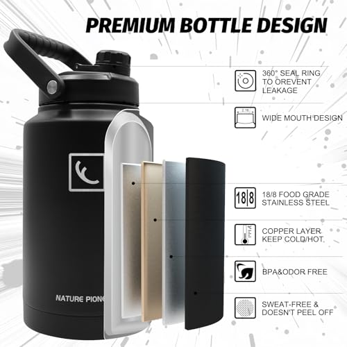 Image of NATURE PIONEOR 1 Gallon (128oz) Insulated Water Bottle Jug with Carrier Bag