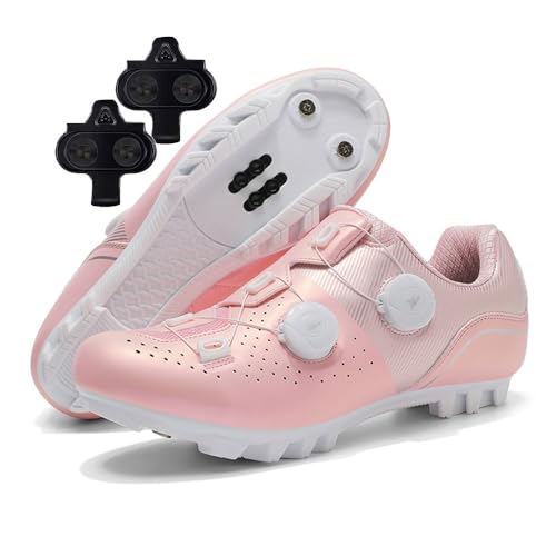 Treer - Treer Outdoor Cycling Shoes Mens Womens, MTB Mountain Bikes Cycle Trainers Shoes with 4 Holes Cleats Unisex Men Women Spin Bike for Indoor, Size 4UK-12 UK (Pink,6.5)
