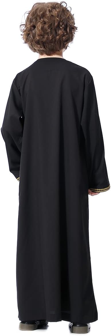 IBTOM CASTLE Robe for Boys Muslim Long Sleeve Thobe Abaya Saudi Arab Kaftan Islamic Zipper Arabic Dubai Dress With Pockets