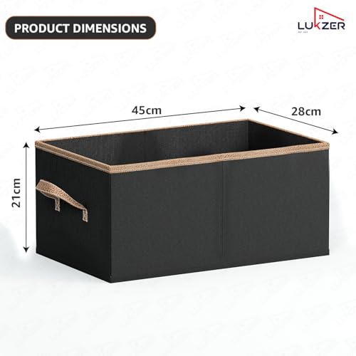 Image of Lukzer 1Pc Black Foldable Clothes Organiser Storage Box Stackable Space-Saving Wardrobe Organizer for Storage with Handles & Rust-Free Multipurpose Organizers Basket for Almirah Cupboard Pants Jeans