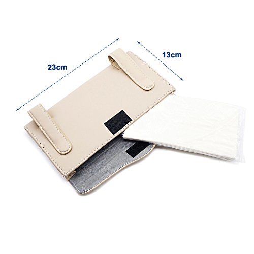 LOCEN Car Tissue Holder Visor Car Visor Tissue Holder Box Automotive Sun Visor Napkin Holder Leather Paper Pouch Case Clip for Car Vehicle Auto Beige - Thumbnail 4