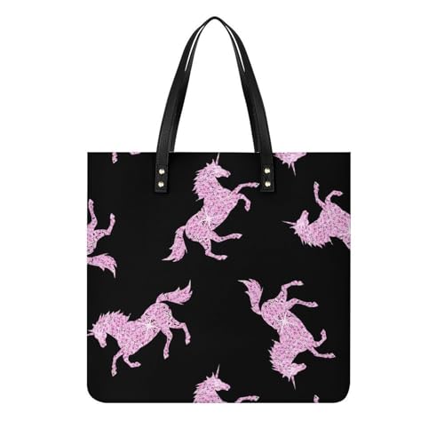 Sac shopping licorne rose pour femmes - Tote bag en toile 39x39cm